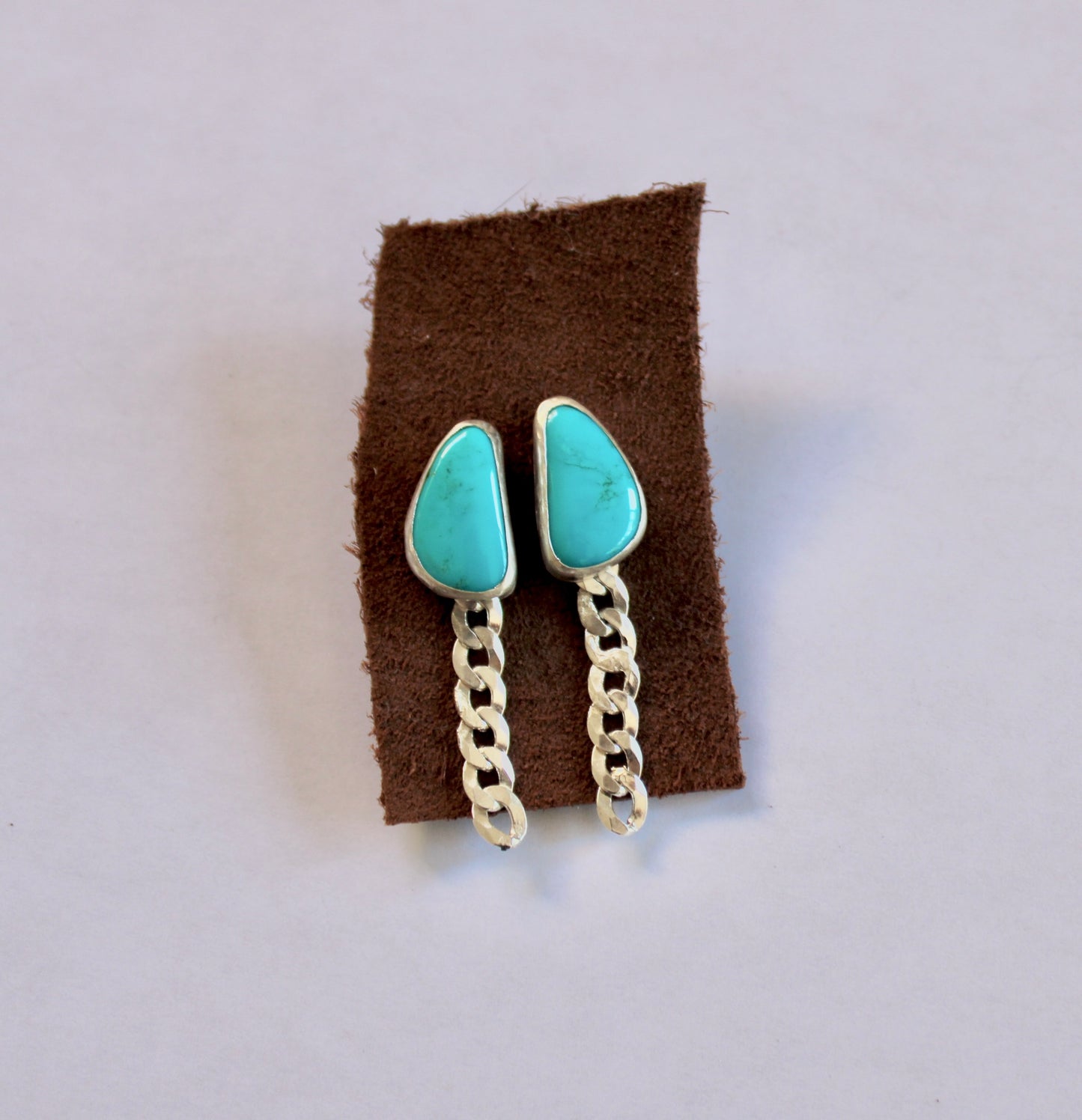 Sonoran Turquoise earring studs with curb chain tassel