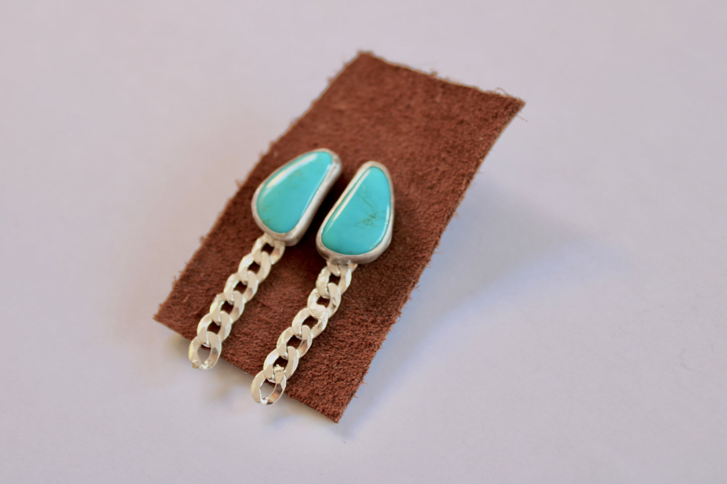 Sonoran Turquoise earring studs with curb chain tassel