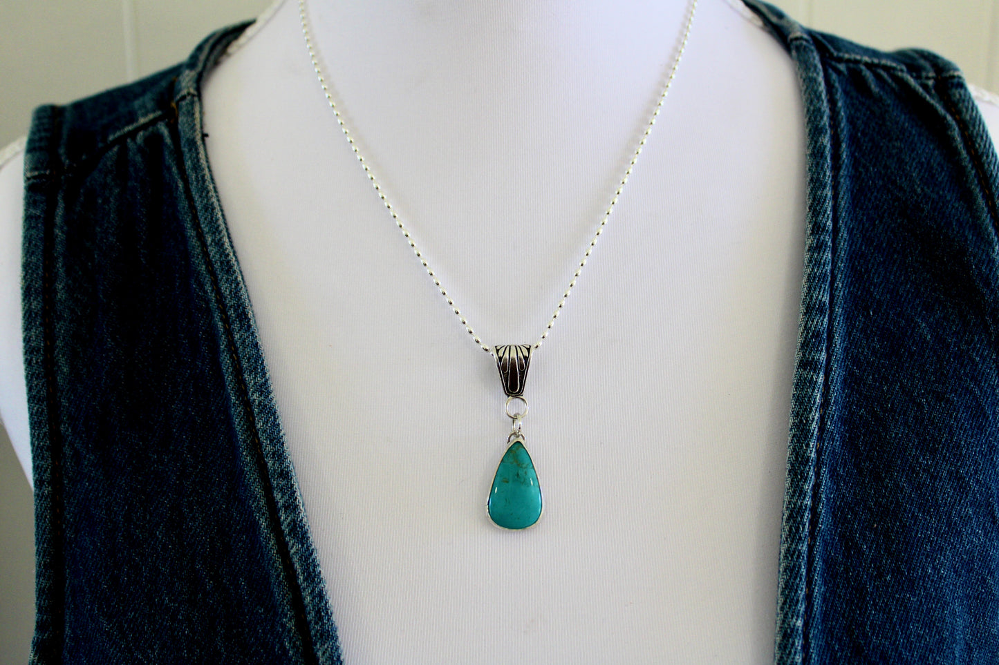 Royston Turquoise Pendant on beaded chain