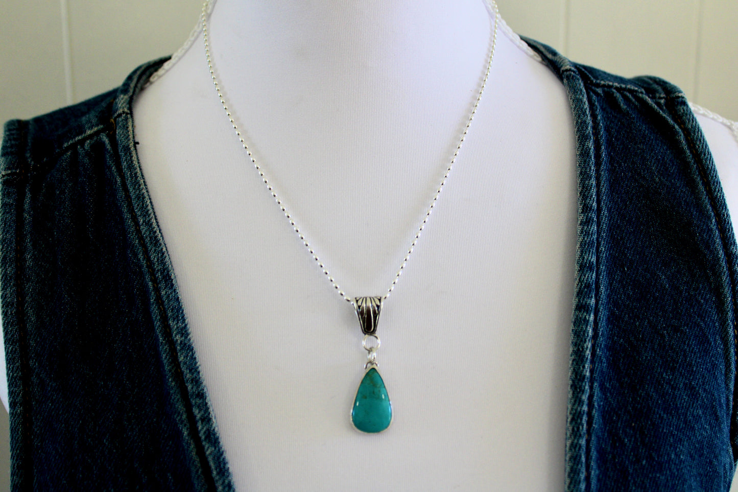 Royston Turquoise Pendant on beaded chain