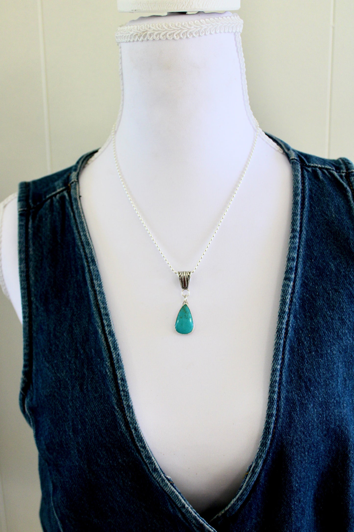 Royston Turquoise Pendant on beaded chain