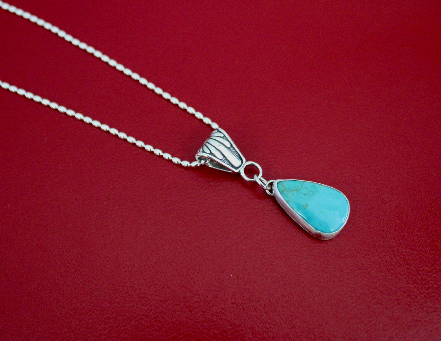 Royston Turquoise Pendant on beaded chain