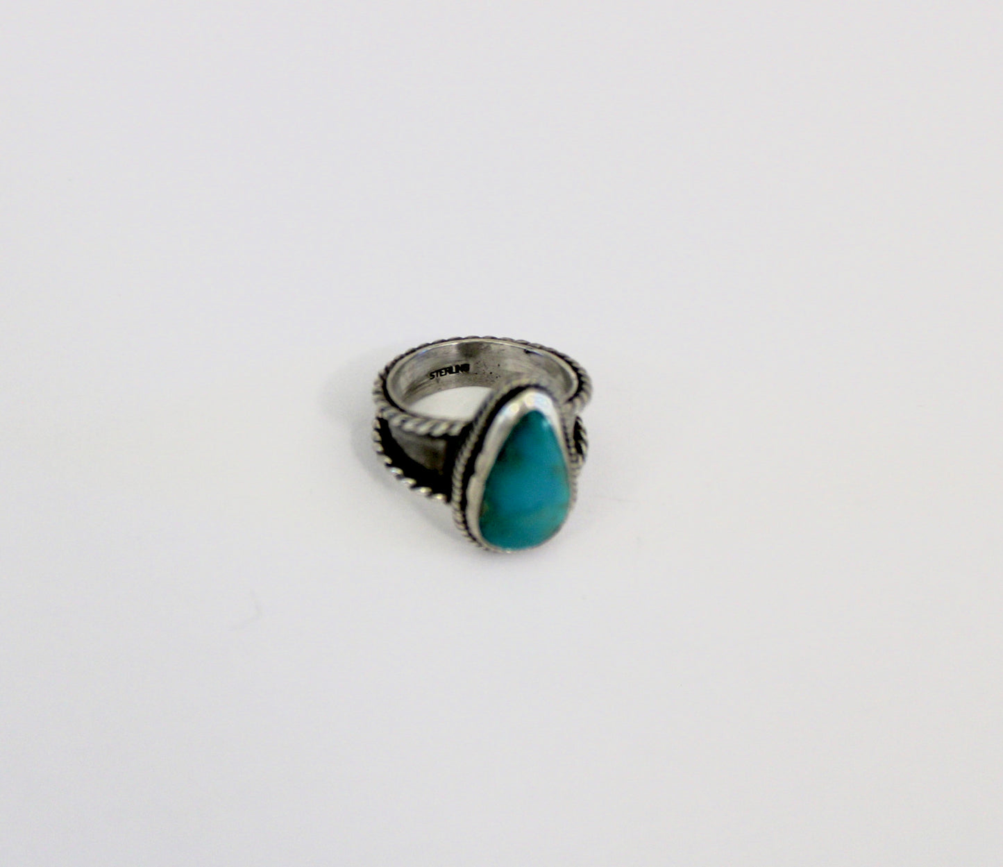 Royston Turquoise Ring with roped border- size 7.5