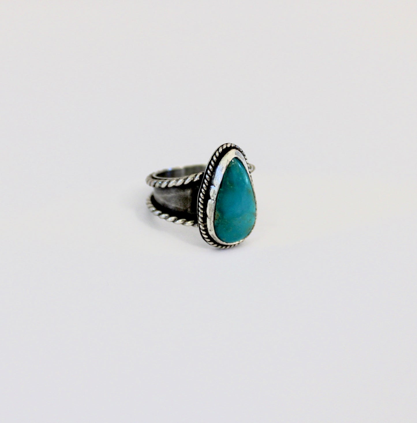 Royston Turquoise Ring with roped border- size 7.5