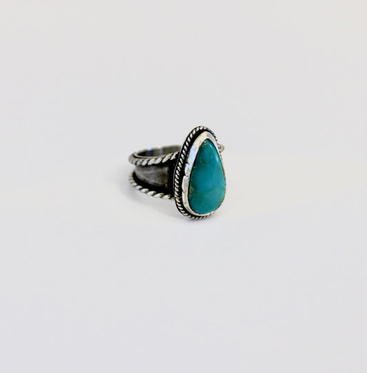 Royston Turquoise Ring with roped border- size 7.5