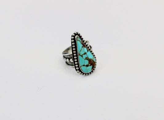 Number 8 Turquoise Ring on beaded ring shank- size 9