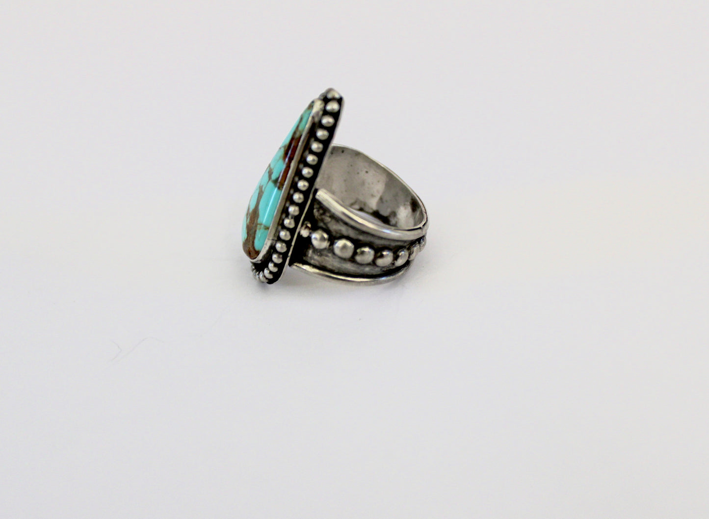 Number 8 Turquoise Ring on beaded ring shank- size 9