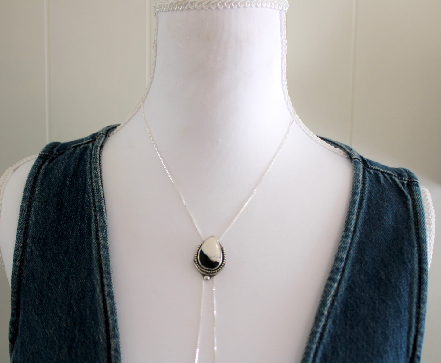 White Buffalo Turquoise Bolo Necklace