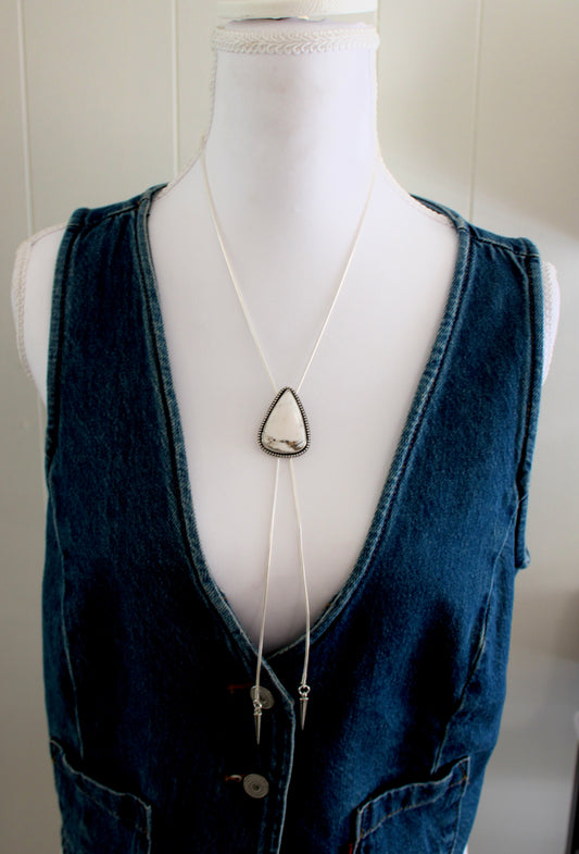 White Buffalo Turquoise Bolo Necklace on Snake chain