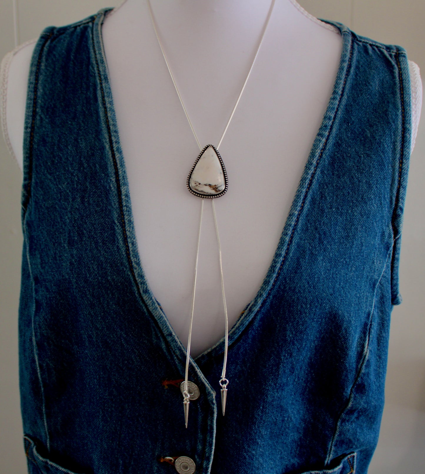 White Buffalo Turquoise Bolo Necklace on Snake chain