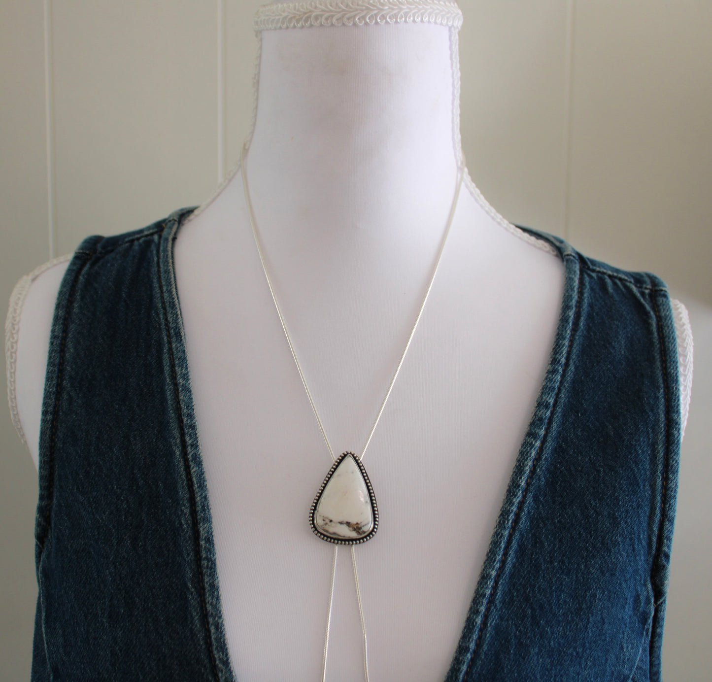 White Buffalo Turquoise Bolo Necklace on Snake chain