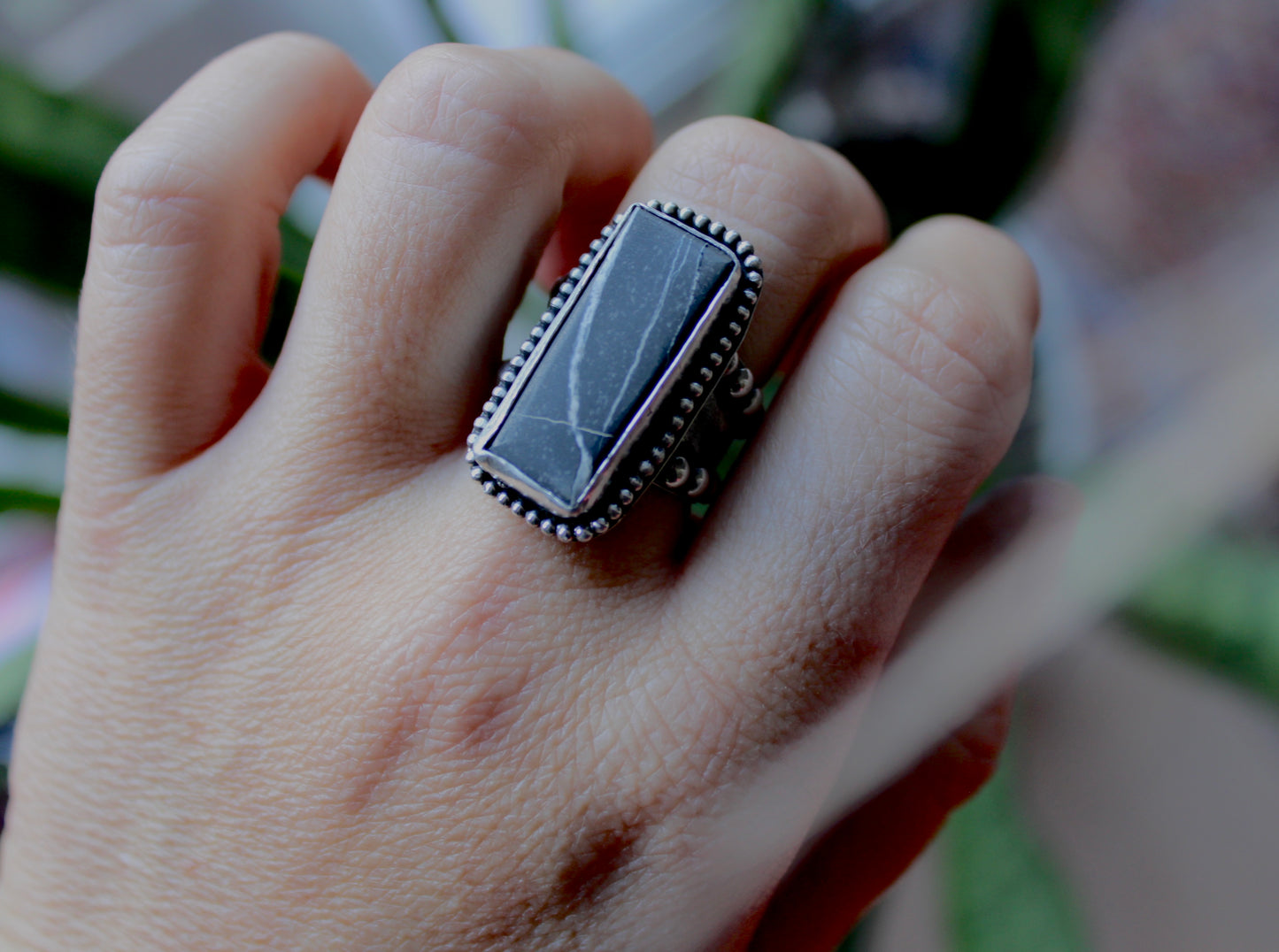 Size 8.5 White Buffalo Turquoise beaded ring