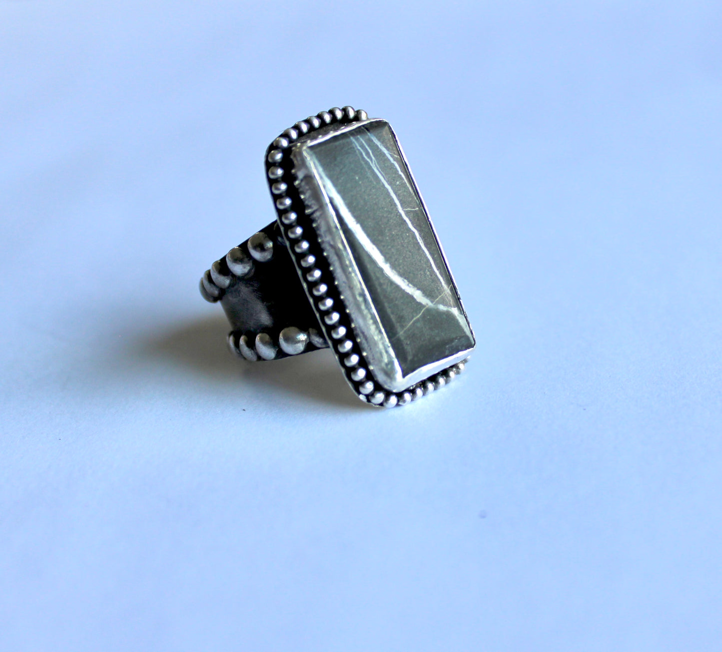 Size 8.5 White Buffalo Turquoise beaded ring
