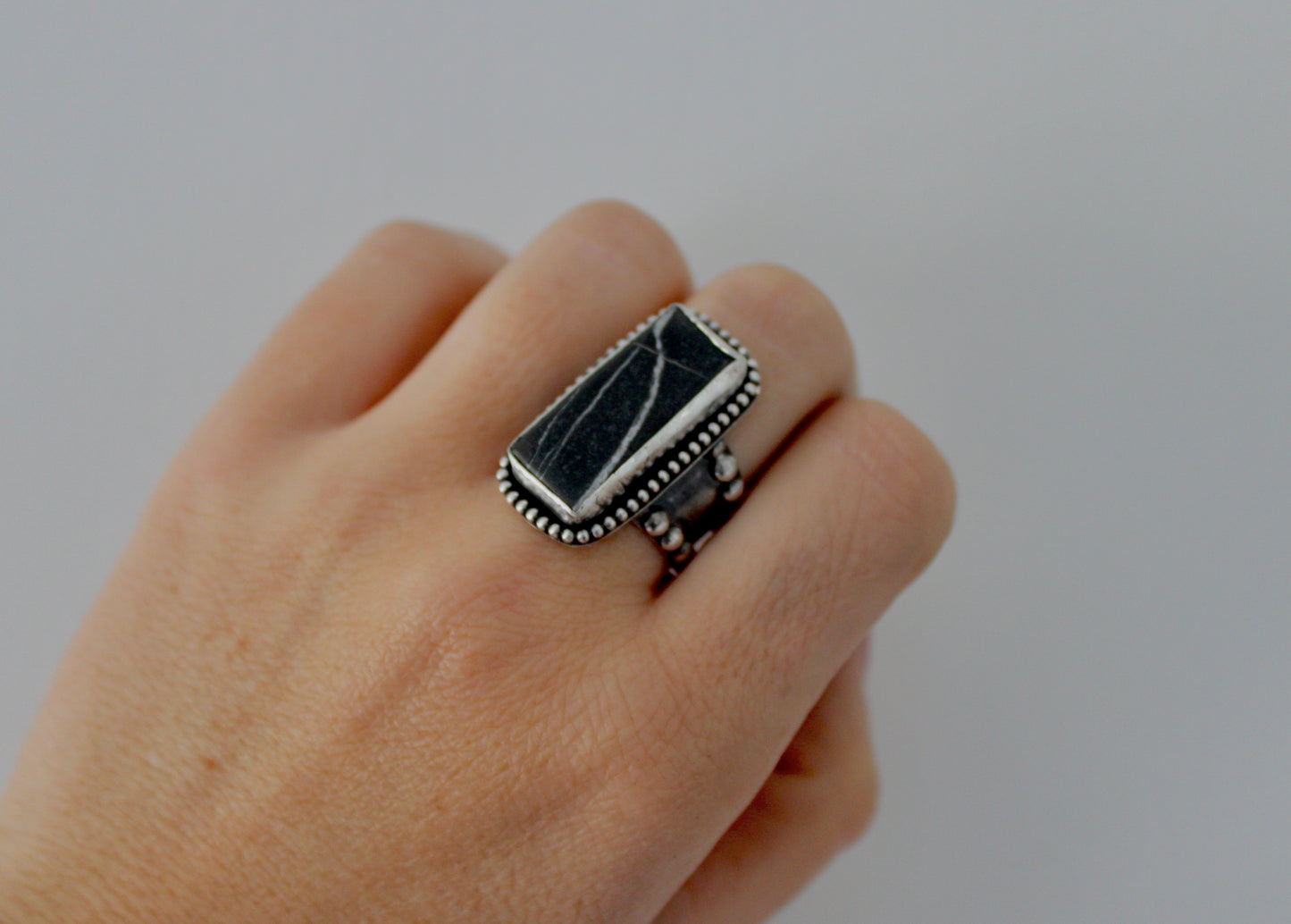 Size 8.5 White Buffalo Turquoise beaded ring