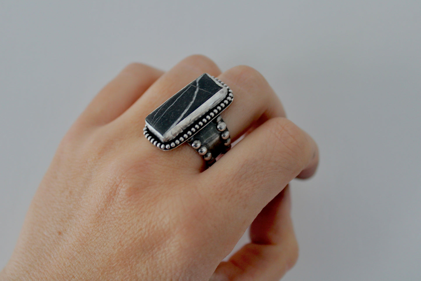 Size 8.5 White Buffalo Turquoise beaded ring