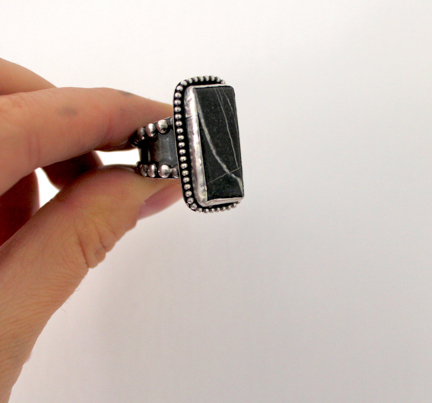 Size 8.5 White Buffalo Turquoise beaded ring