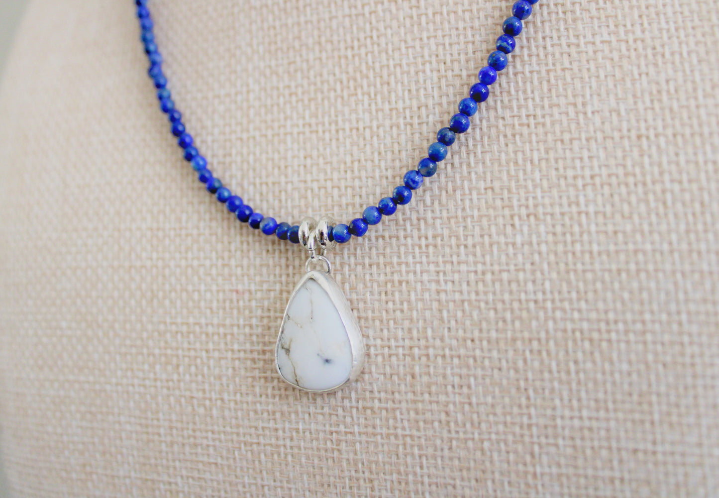 Lapis Lazuli Bead Necklace with White Buffalo Turquoise pendant