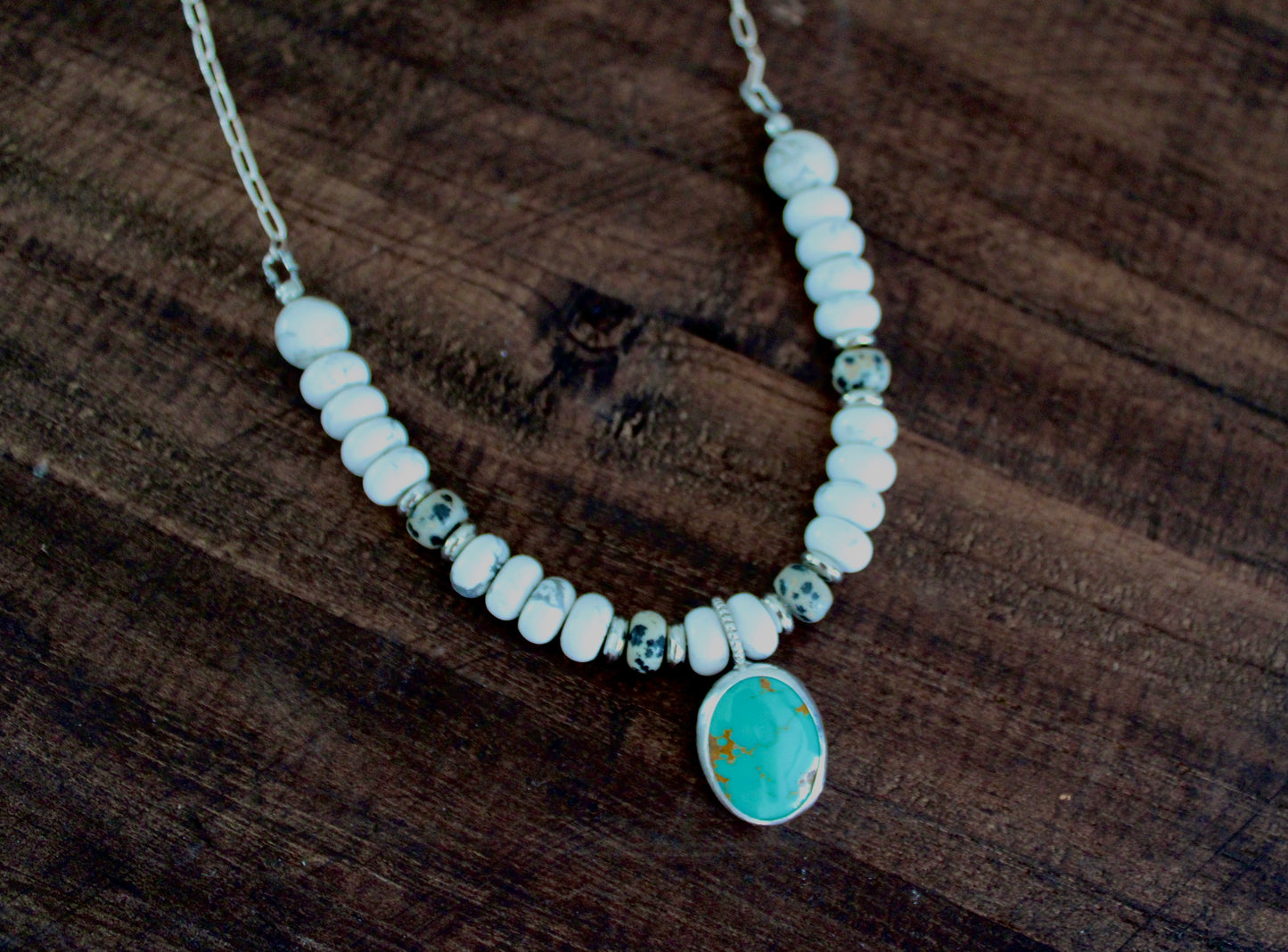 Nina Maria Pendant on a Howlite and Dalmatian Beaded chain