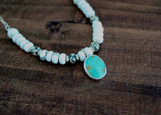 Nina Maria Pendant on a Howlite and Dalmatian Beaded chain