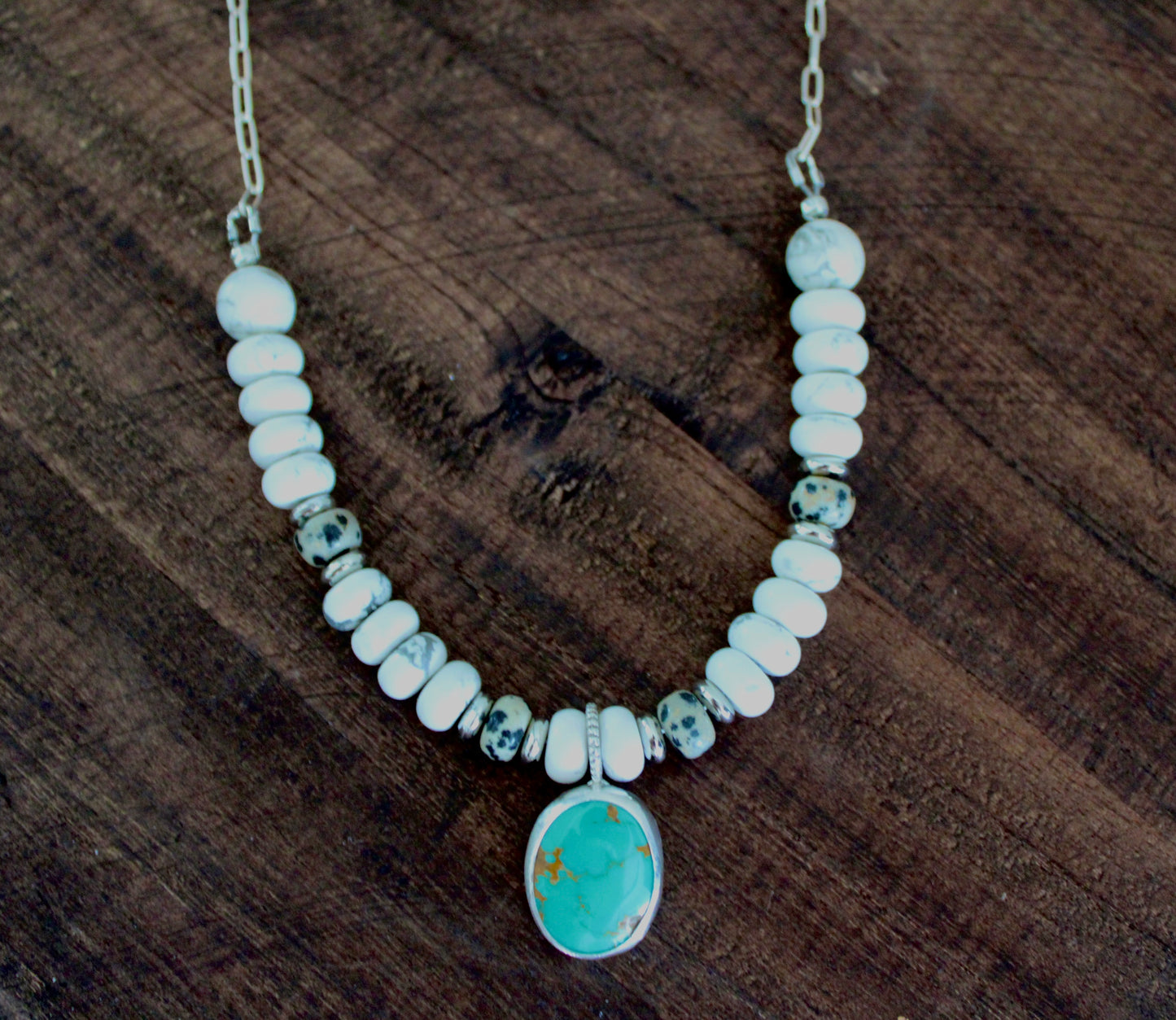 Nina Maria Pendant on a Howlite and Dalmatian Beaded chain