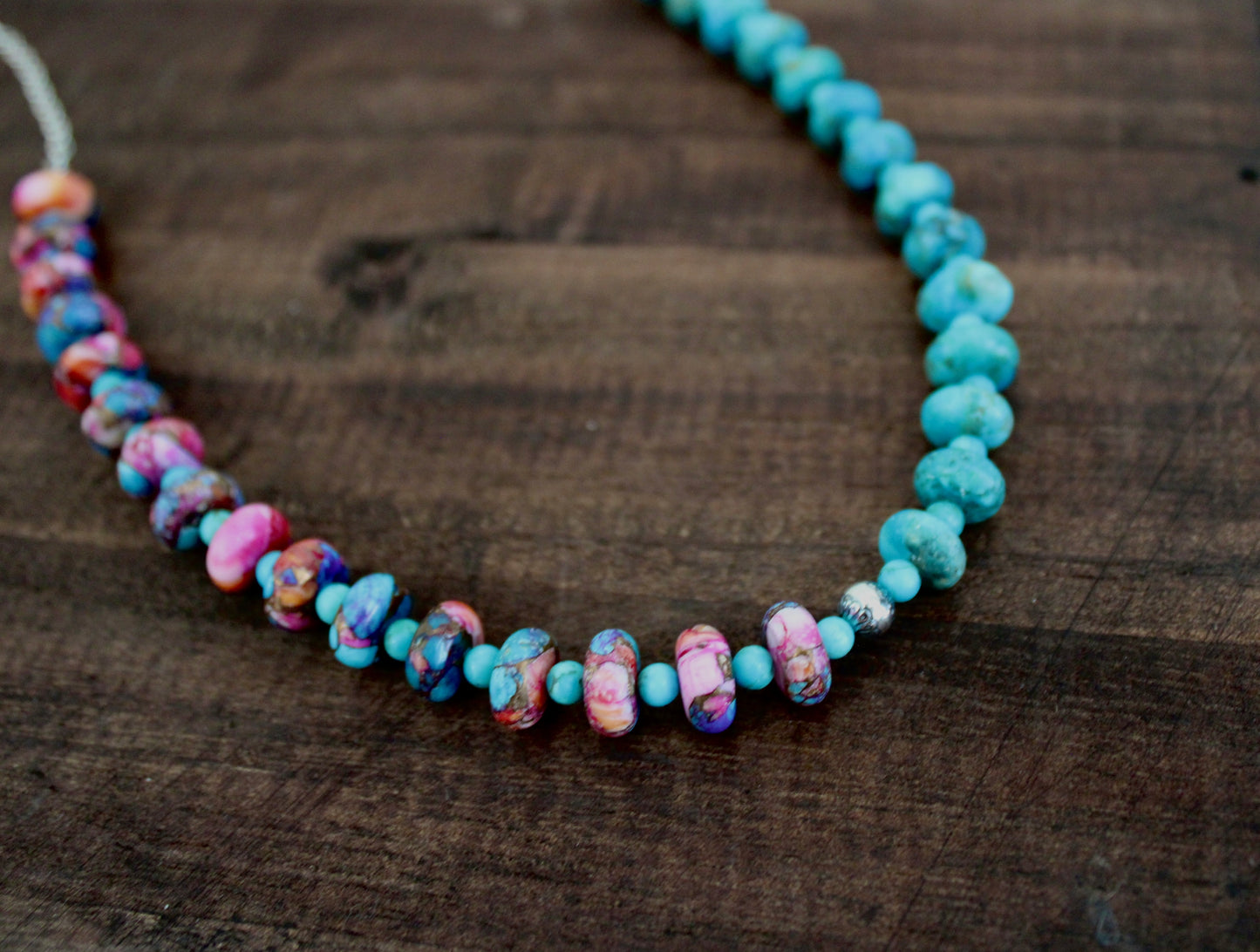 Pink Dahlia and Kingman Beaded Necklace