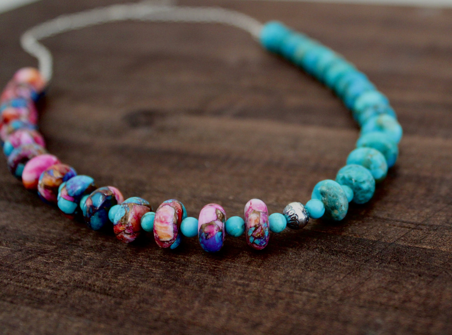 Pink Dahlia and Kingman Beaded Necklace