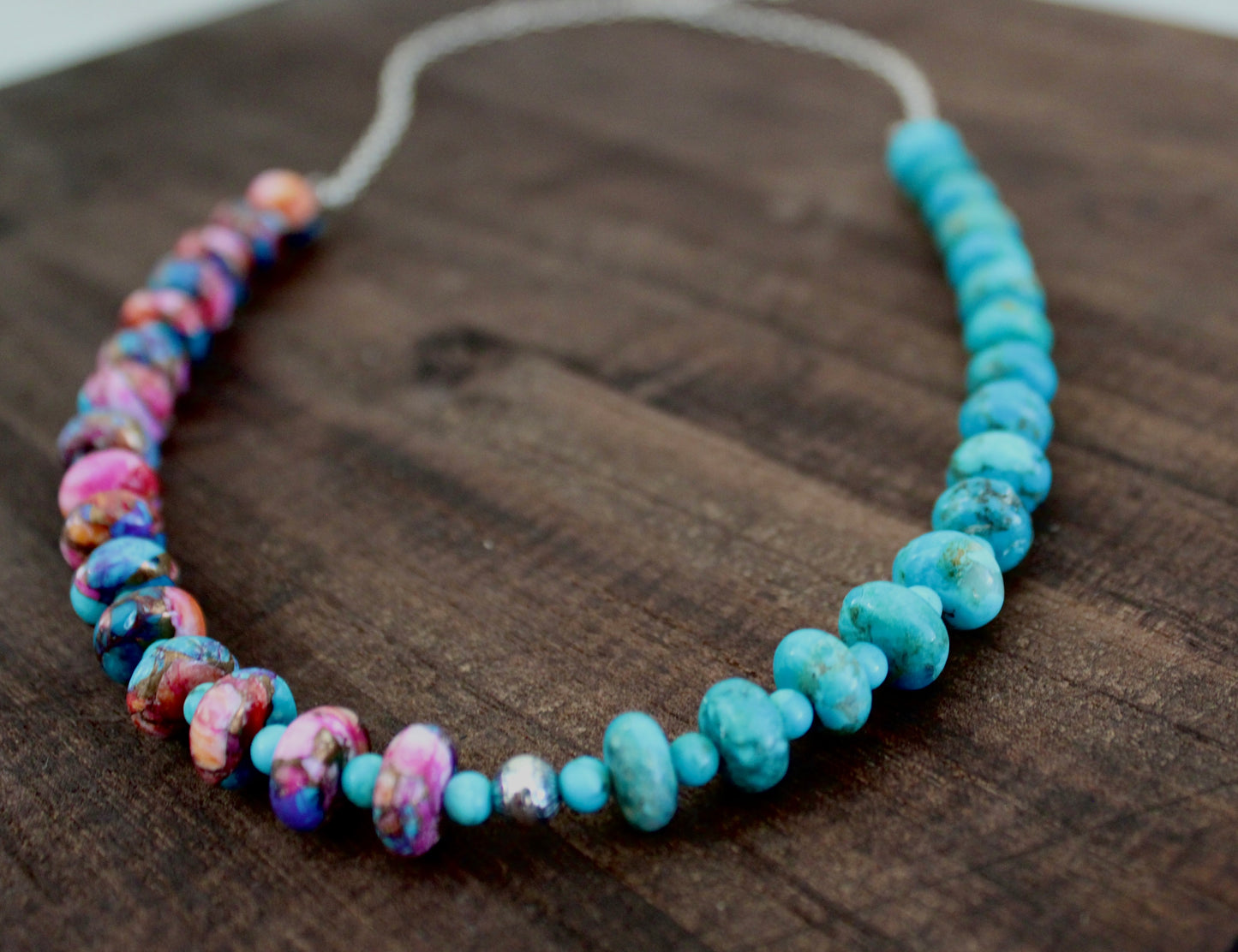 Pink Dahlia and Kingman Beaded Necklace