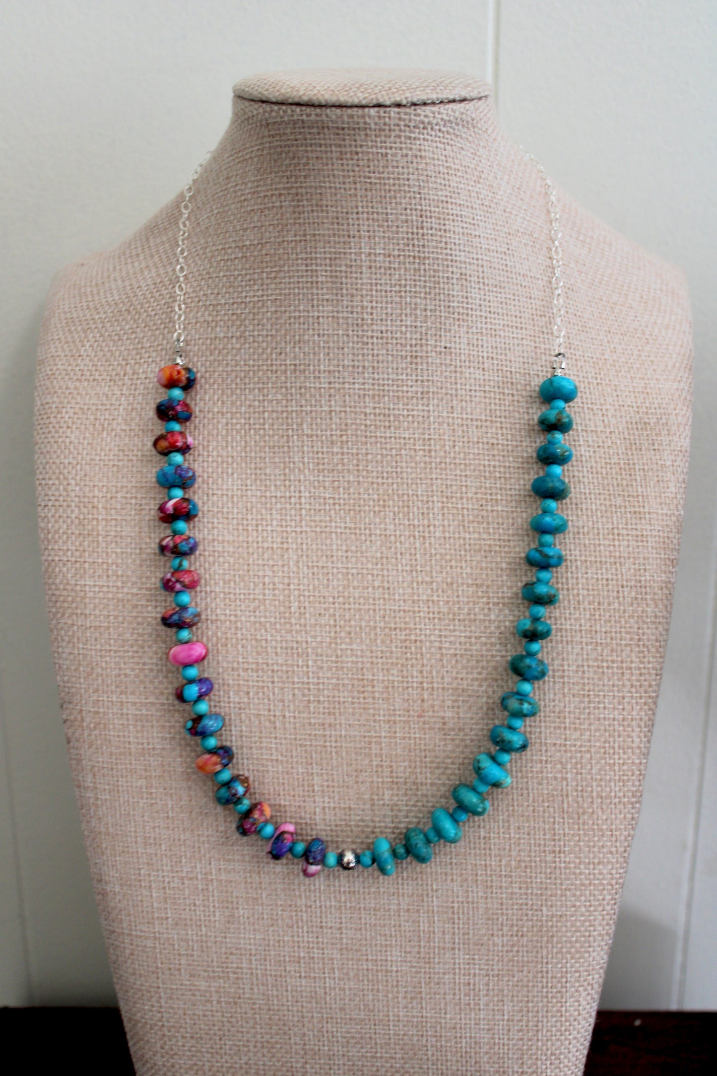 Pink Dahlia and Kingman Beaded Necklace