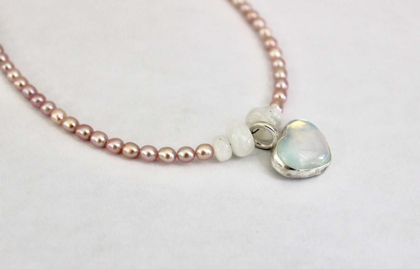 Pink Freshwater Pearl Necklace with Opalite Heart Pendant