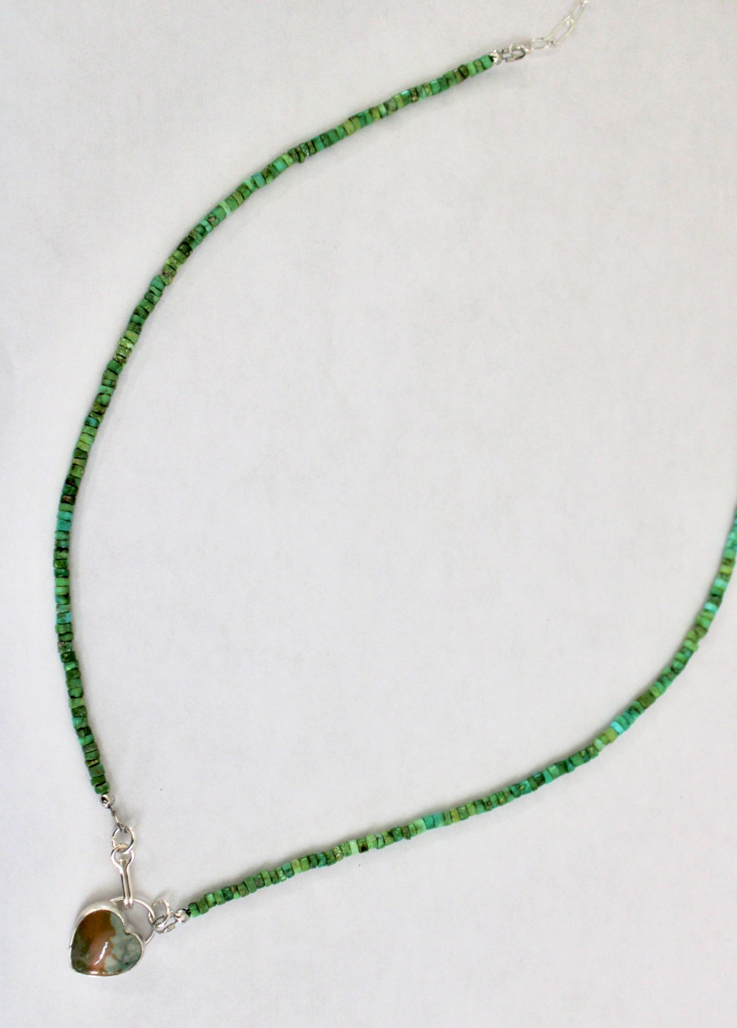 Rocky Butte Jasper Heart on Sonoran Turquoise beaded chain