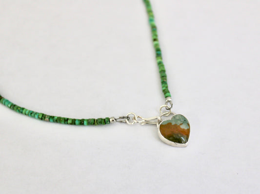 Rocky Butte Jasper Heart on Sonoran Turquoise beaded chain