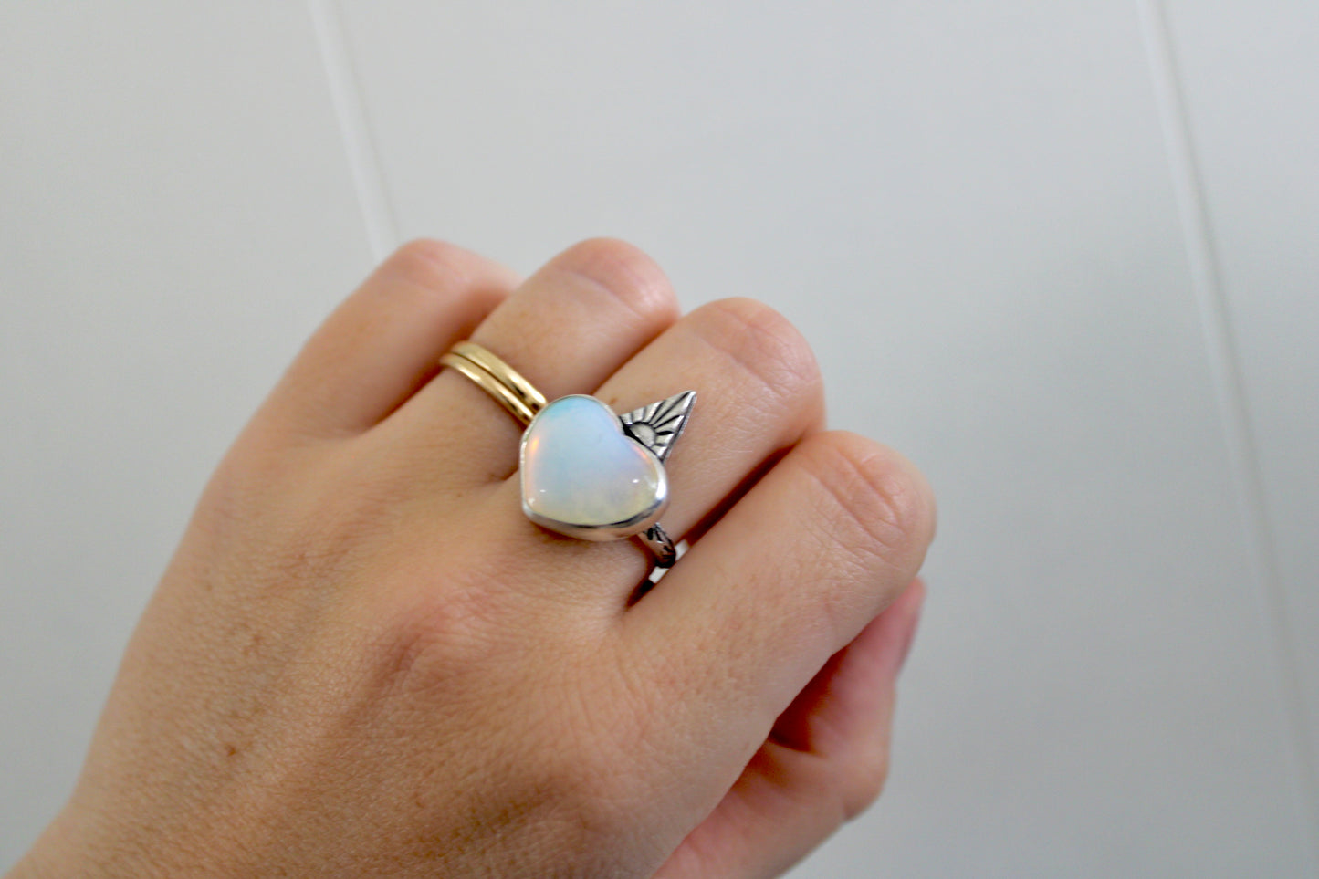 Opalite Heart Ring - Size 8