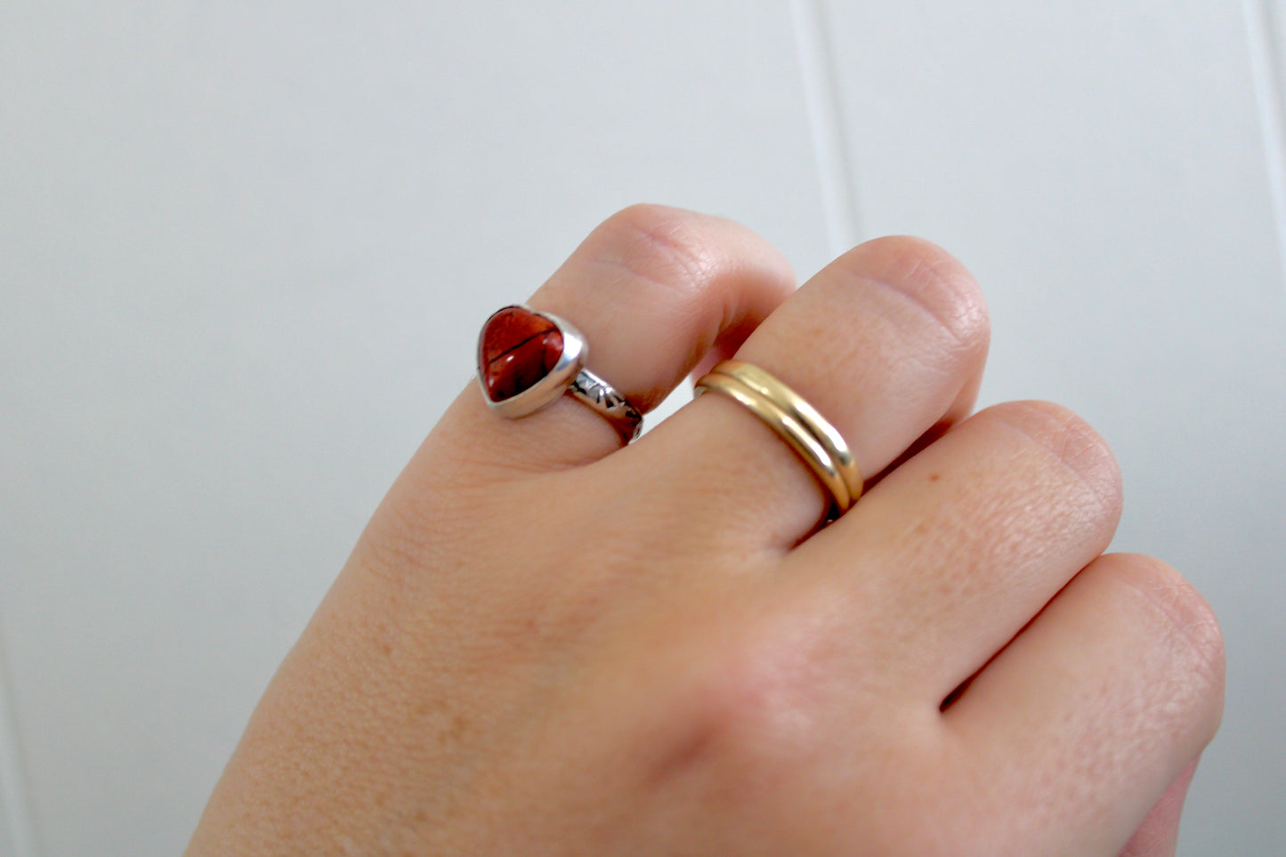 Red Howlite Heart Ring-Size 5