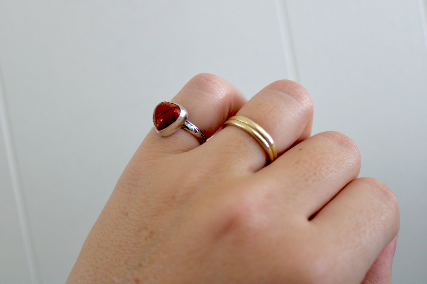 Red Howlite Heart Ring-Size 5