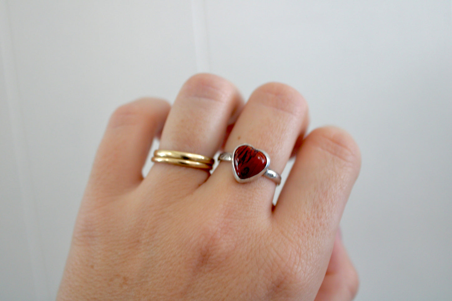 Red Howlite Heart Ring - size 7.5