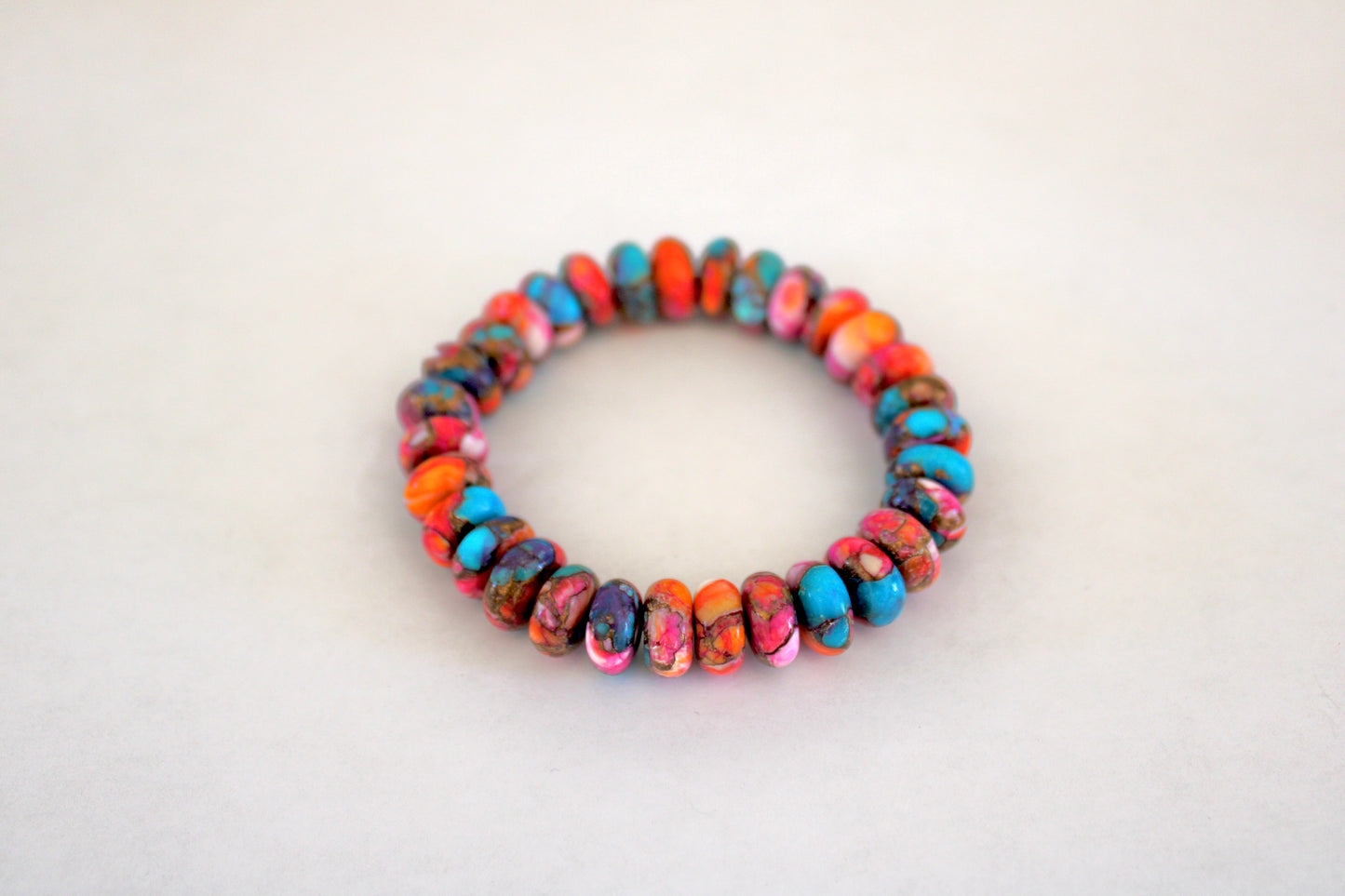 Pink Dahlia Turquoise beaded stretchy bracelet