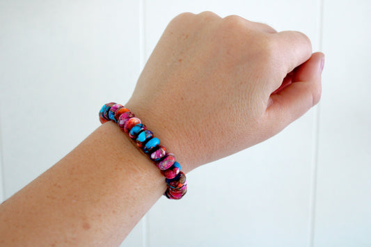 Pink Dahlia Turquoise beaded bracelet