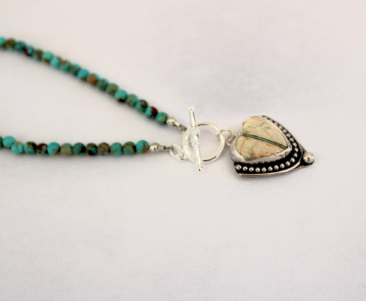 Royston Ribbon Turquoise heart necklace with Kingman beaded chain