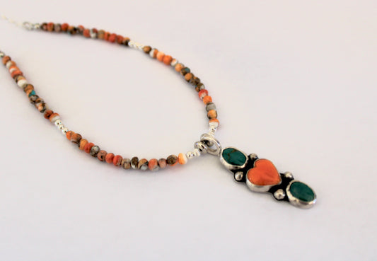 Spiny Oyster and Kingman Trio on Spiny Oyster Beaded Necklace