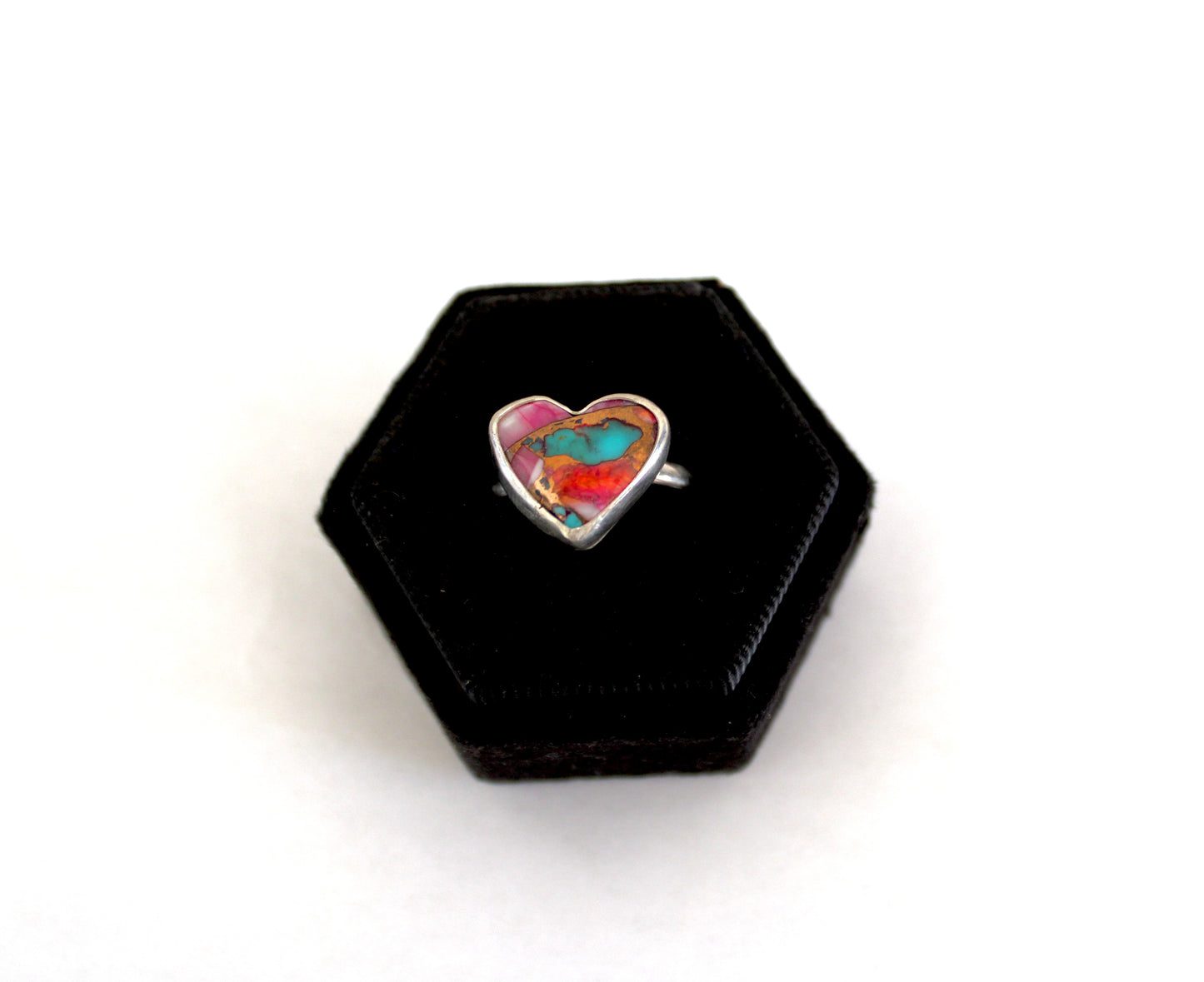 Pink Dahlia Heart Turquoise Ring- Size 8