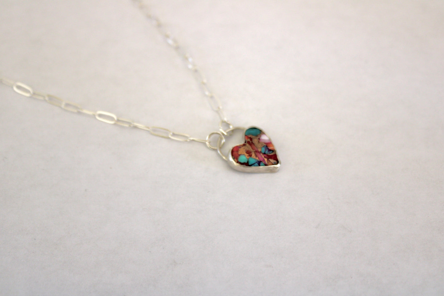 Pink Dahlia Heart Turquoise Necklace