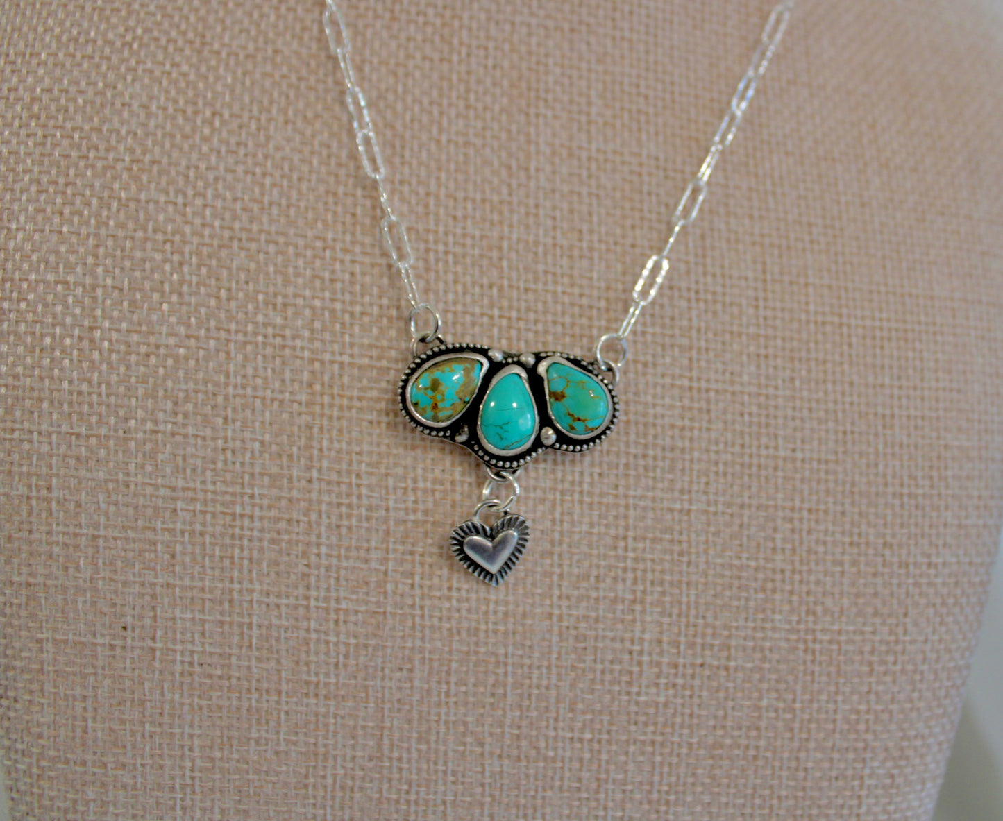 Sonoran Turquoise trio necklace with heart charm