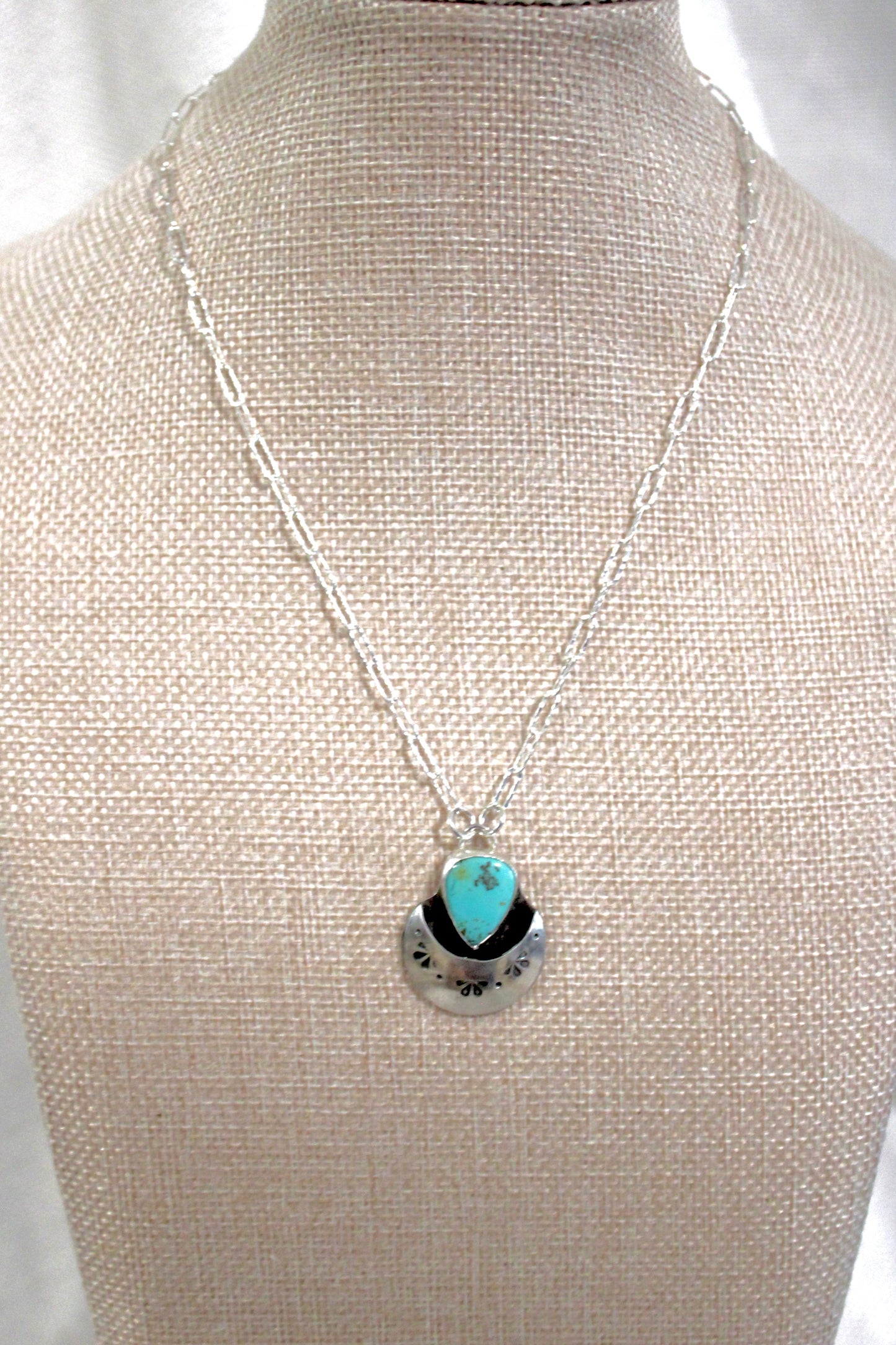 Kingman Turquoise hand stamped pendant