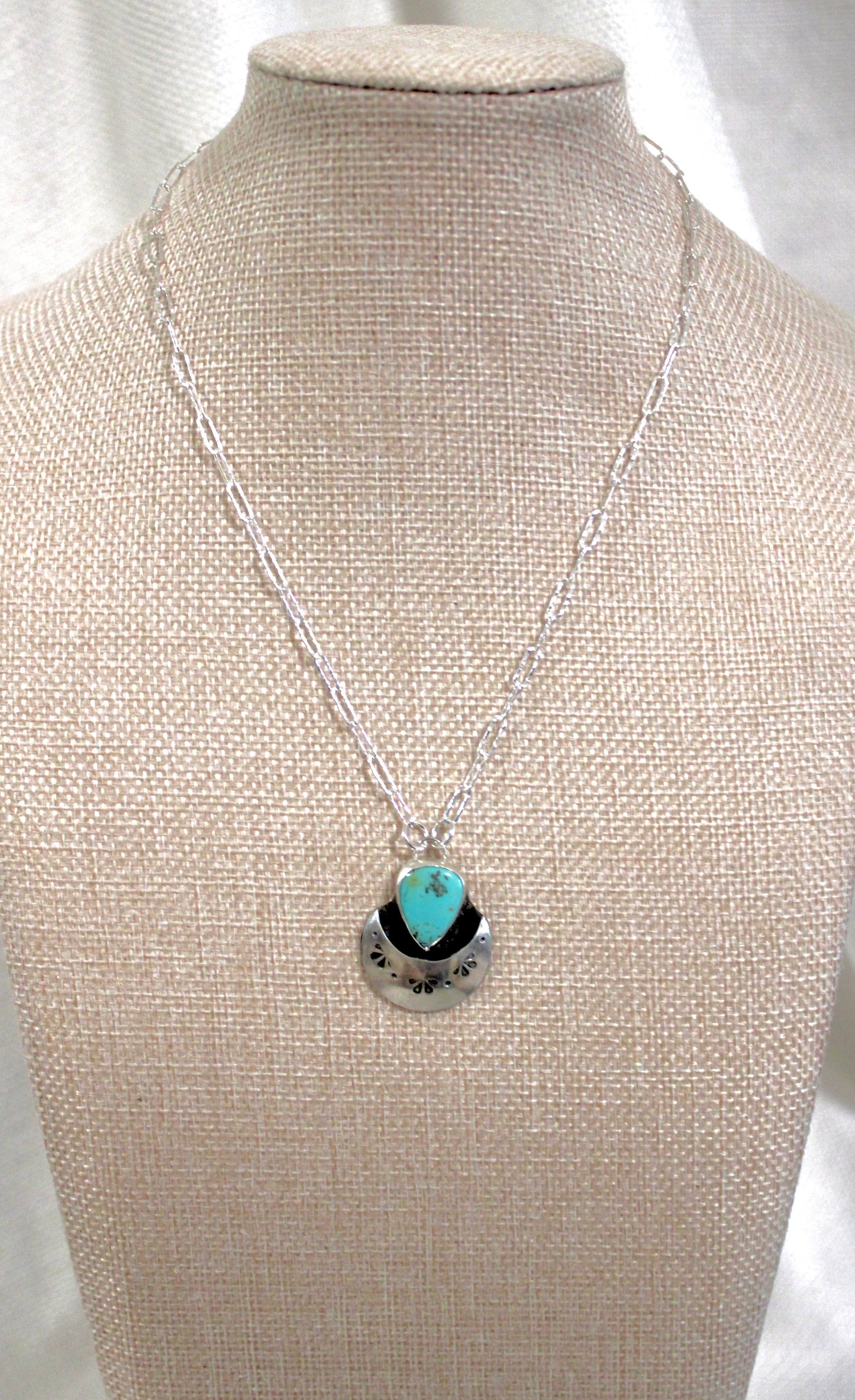 Kingman Turquoise hand stamped pendant