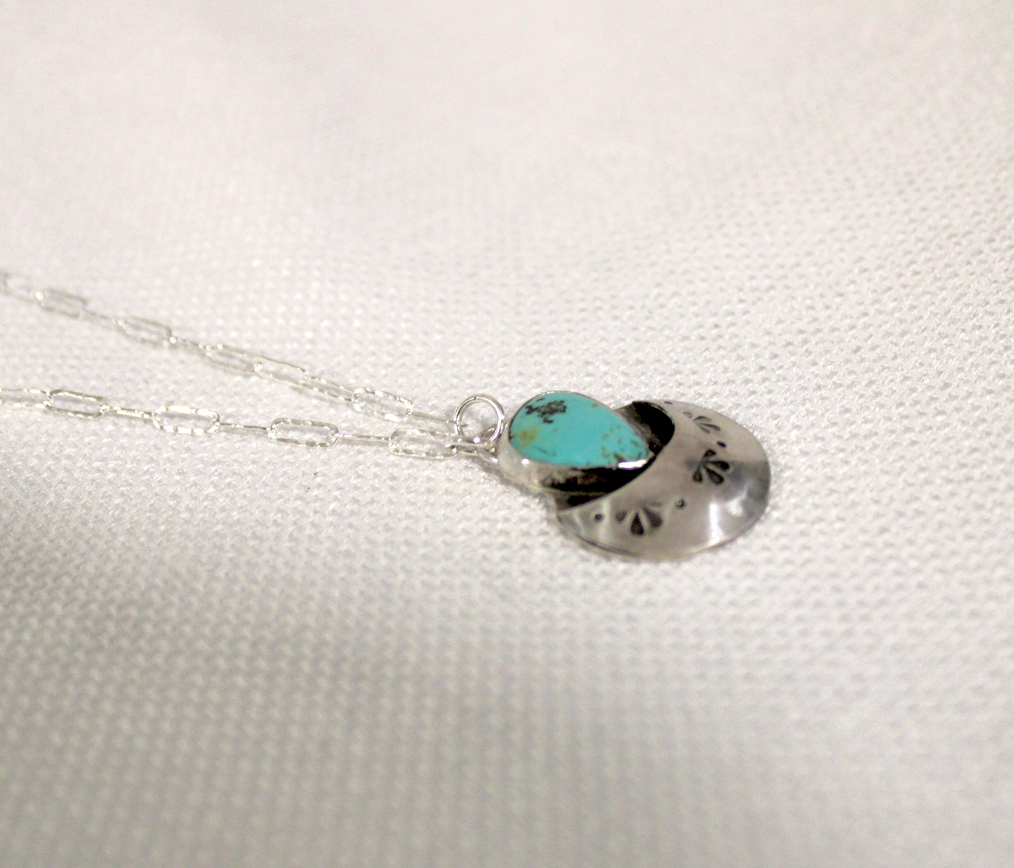 Kingman Turquoise hand stamped pendant