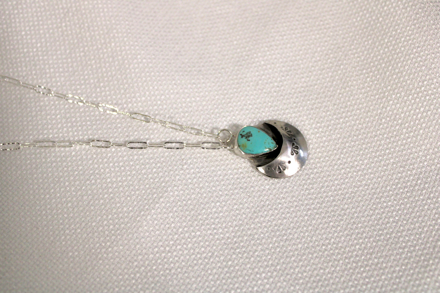 Kingman Turquoise hand stamped pendant
