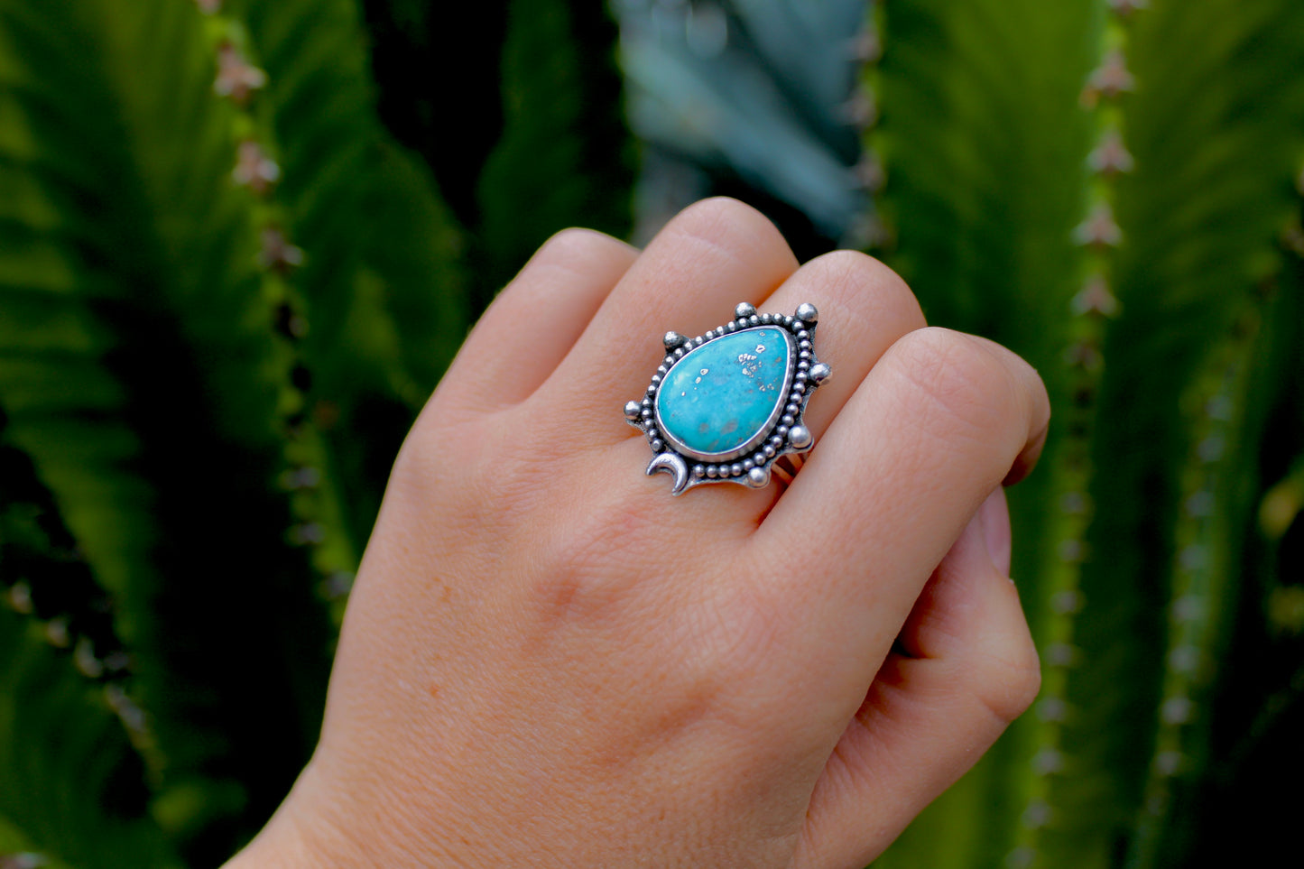 Emerald Valley Ring with moon accent- size 7