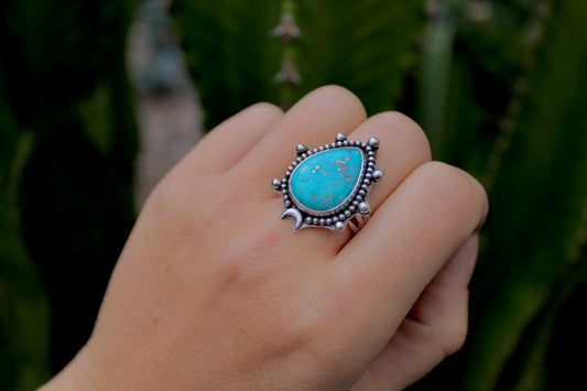 Emerald Valley Ring with moon accent- size 7