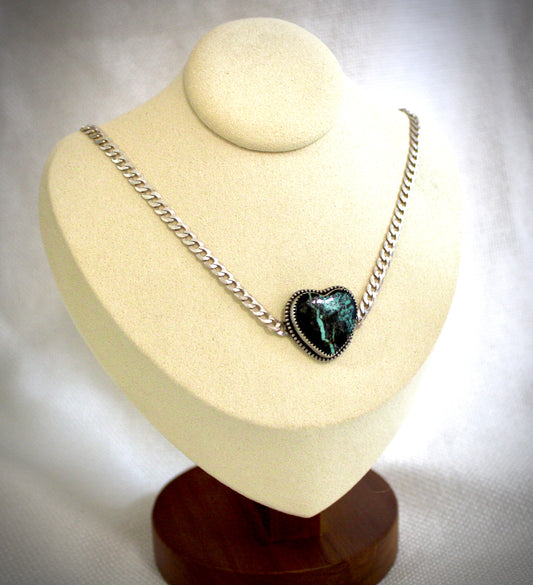 Heart Choker with Hubei Turquoise, Sterling Silver