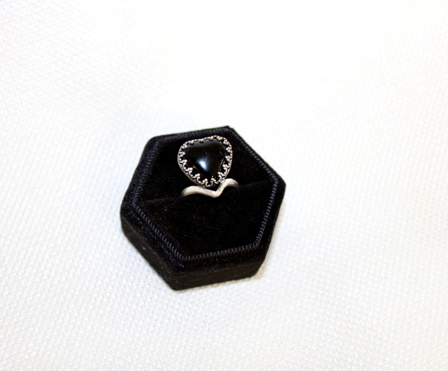 Onyx Heart Chevron Ring- Size 6.5